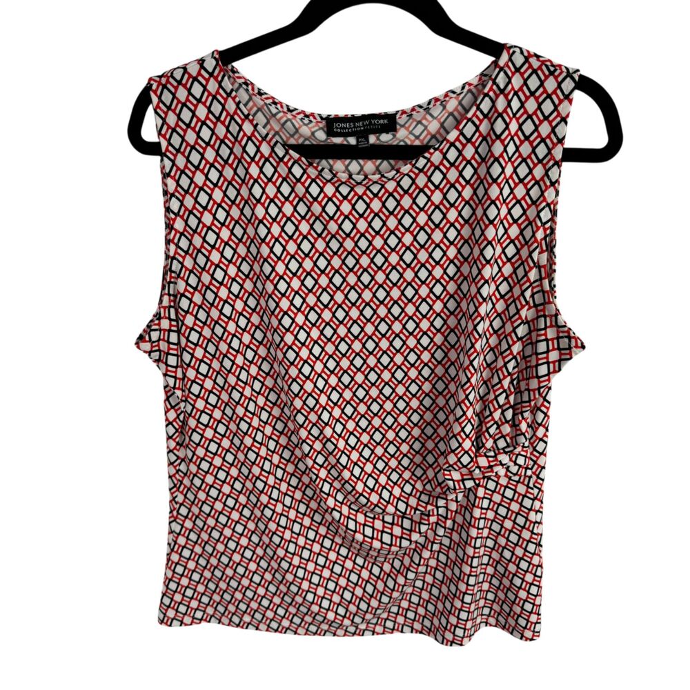 Jones New York Collection Women's Top Blouse Size PXL Red White Blue Sleeveless